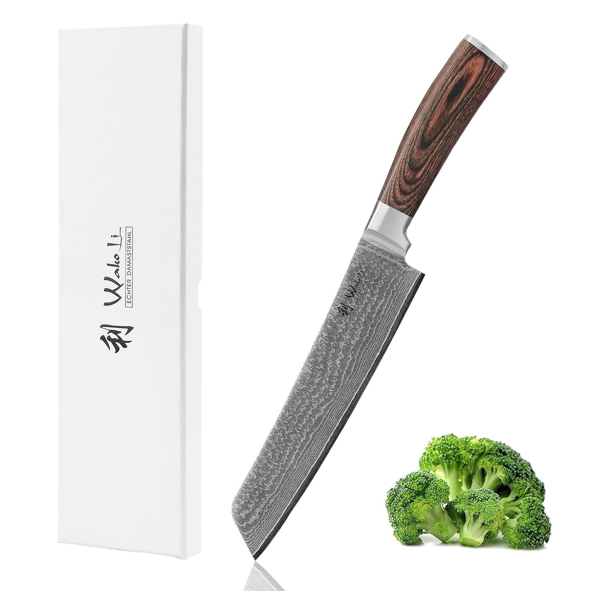 Wakoli Asiamesser Edib Tanto Damast Küchenmesser Kochmesser 20 cm Klinge Pakkaholzgriff, VG10 Kern, 67 Lagen Damaststahl, Pakkaholzgriff, inkl. Geschenkbox