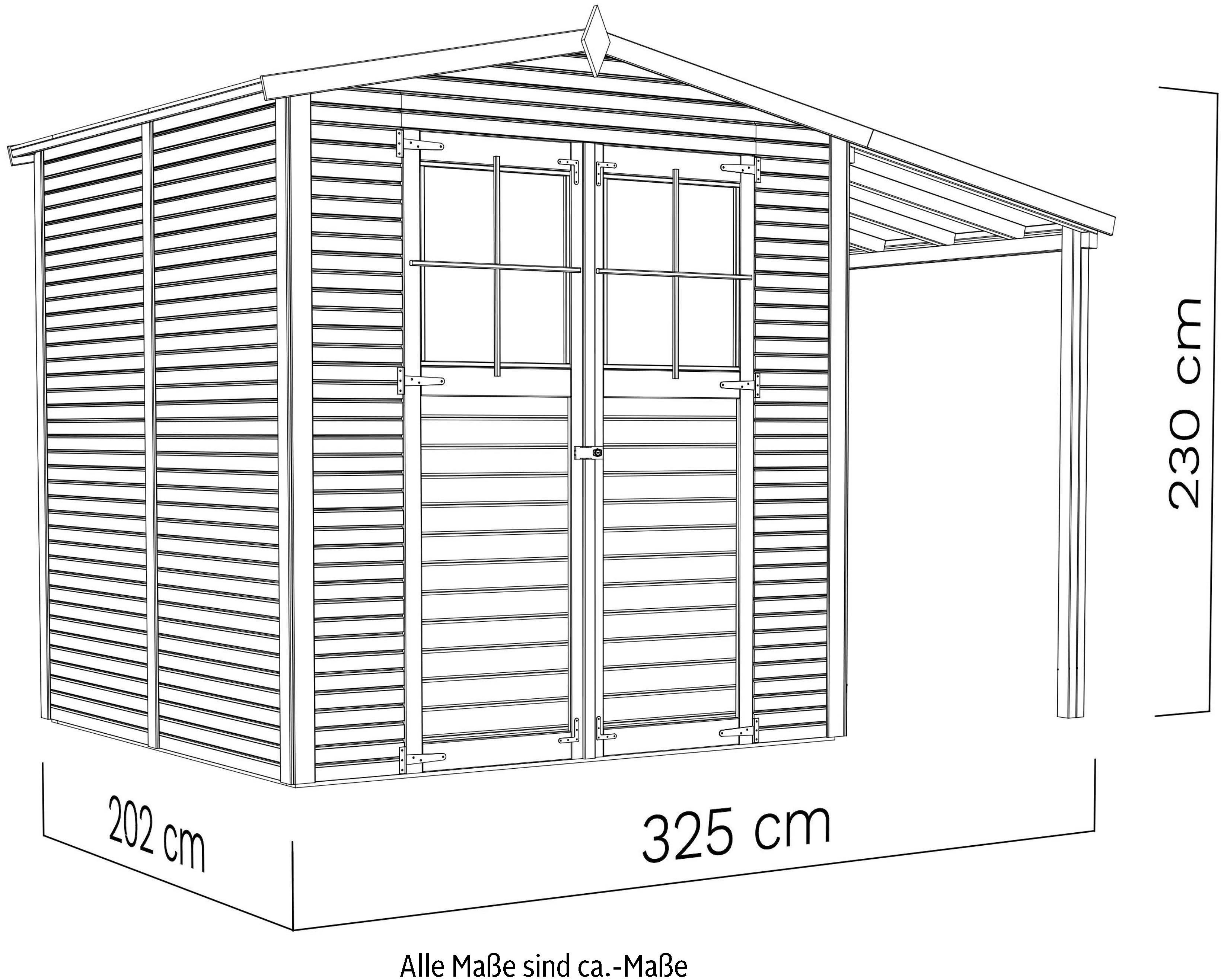 KONIFERA Gartenhaus BxT: Anbaudach 3 mit Satteldach, Fineline Alto 343x209 PLUS cm