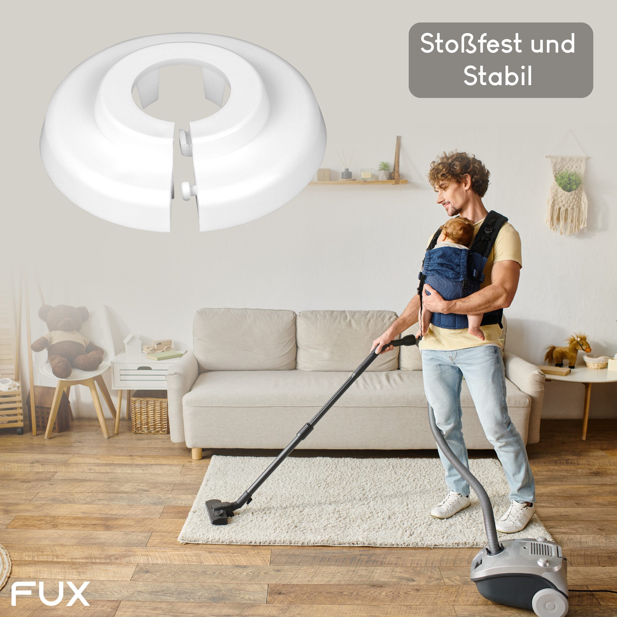 FUX Heizungsverkleidung Einzel Heizungsrohr Rosette, Rohrabdeckung, Abdeckrosetten, Zubehör für Heizung, Abdeckungen Heizungsrohr – Bild 5 von 5