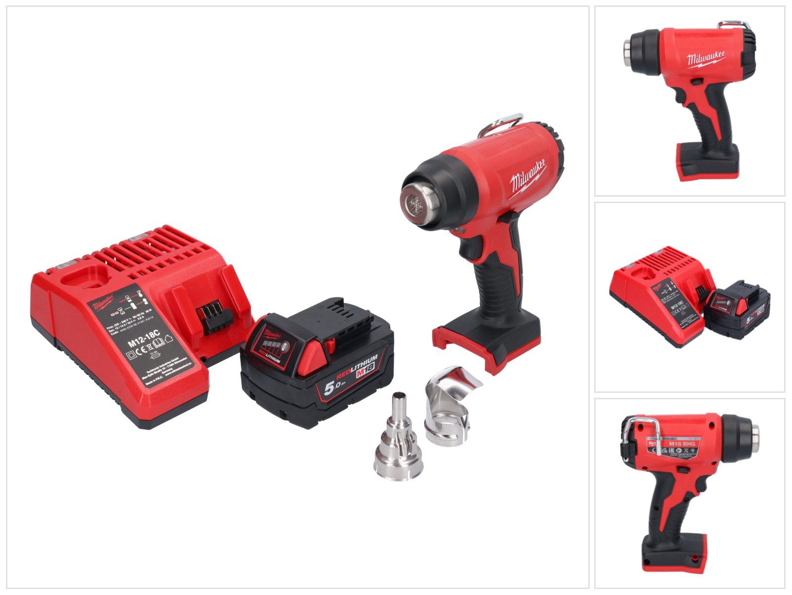 Milwaukee Akku-Heißluftgebläse M18 BHG-501 18 V 470 °C + 1x Akku 5,0 Ah + Ladegerät
