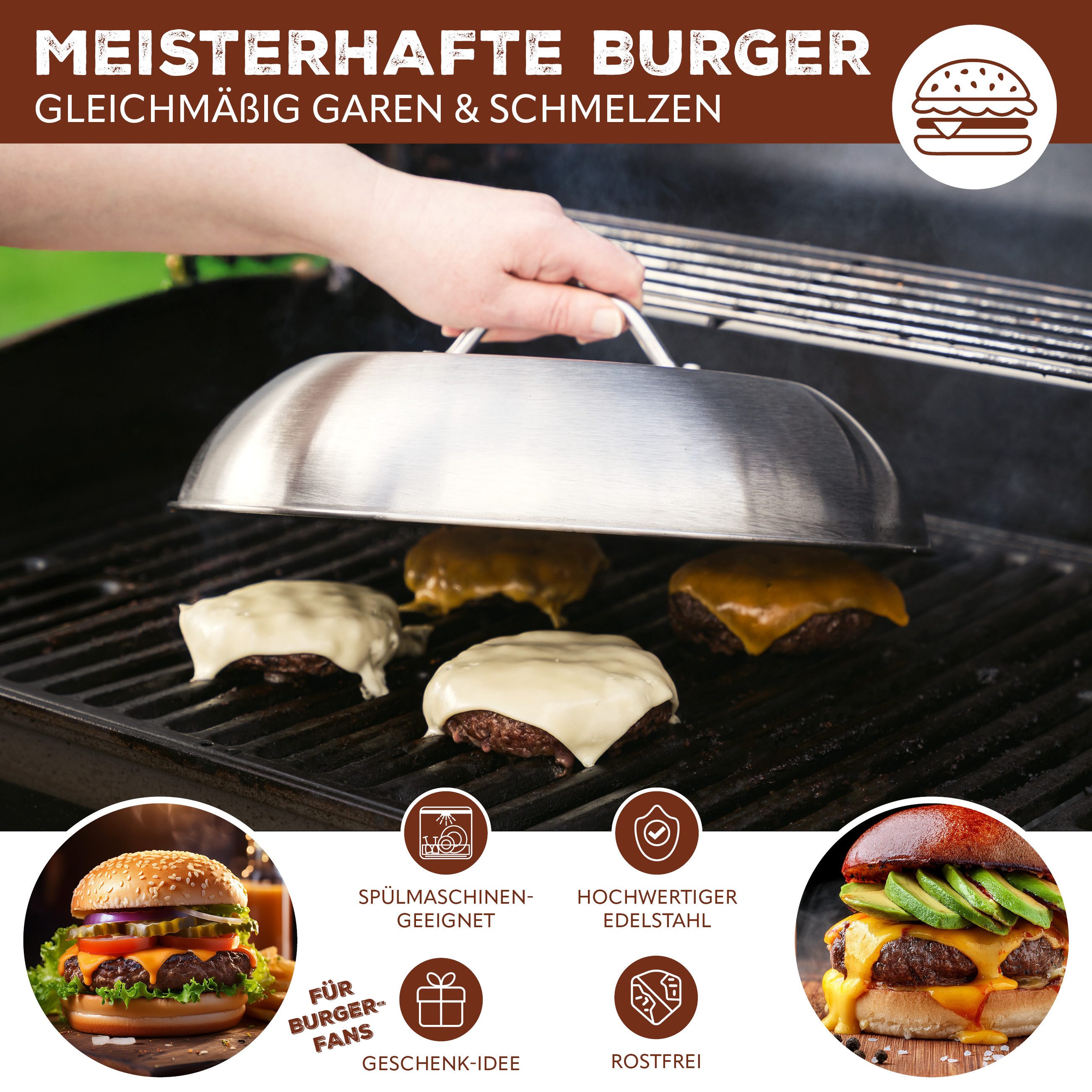 bremermann Brathaube Burgerhaube 32 cm // Grillhaube Schmelzglocke Burger-Cover, (1-tlg) – Bild 2 von 5