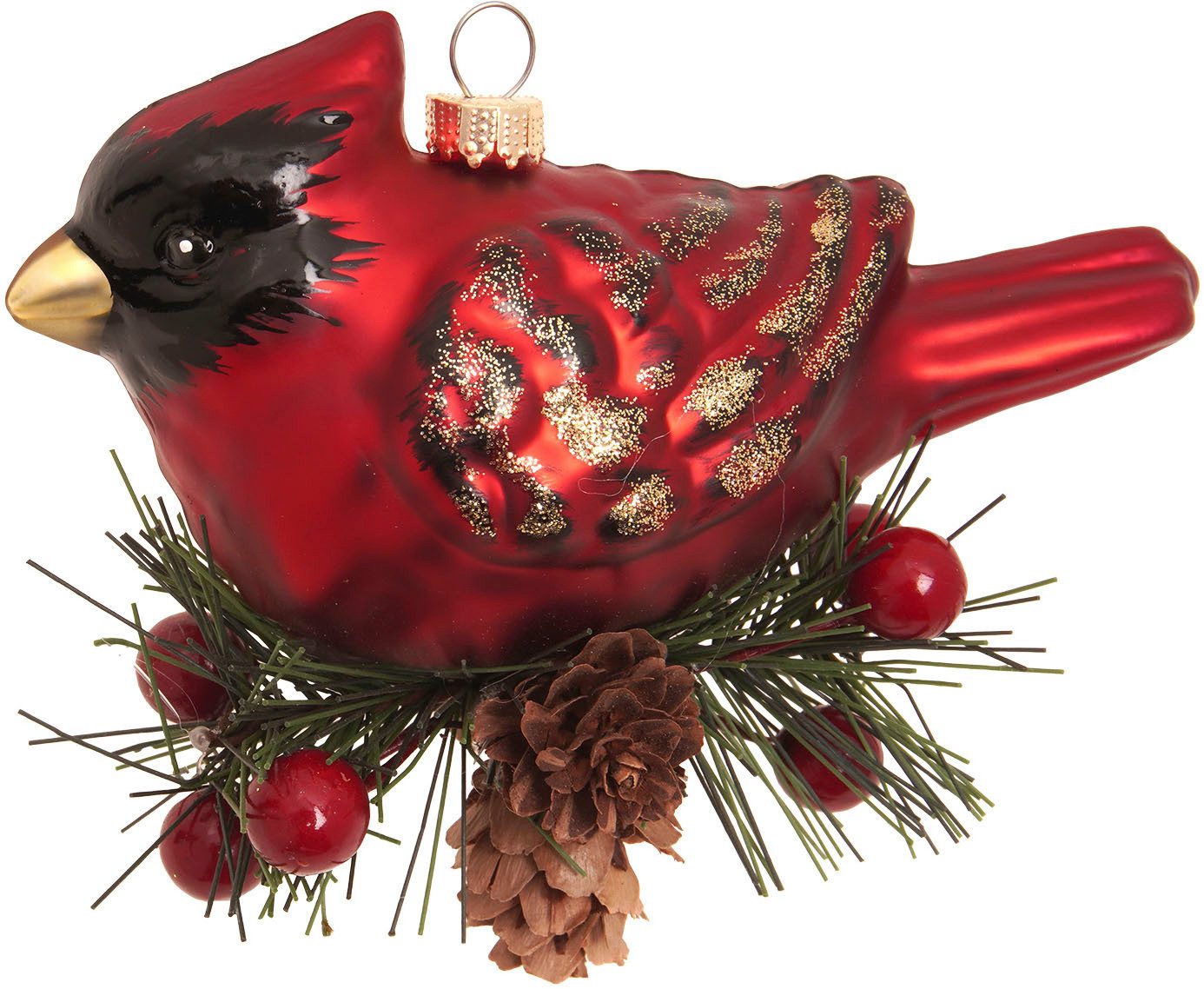 Krebs Glas Lauscha Weihnachtsbaumkugel Baumschmuck Kardinal Vogel auf Zweig rot 9cm, Dekoriert mit Liebe zum Detail