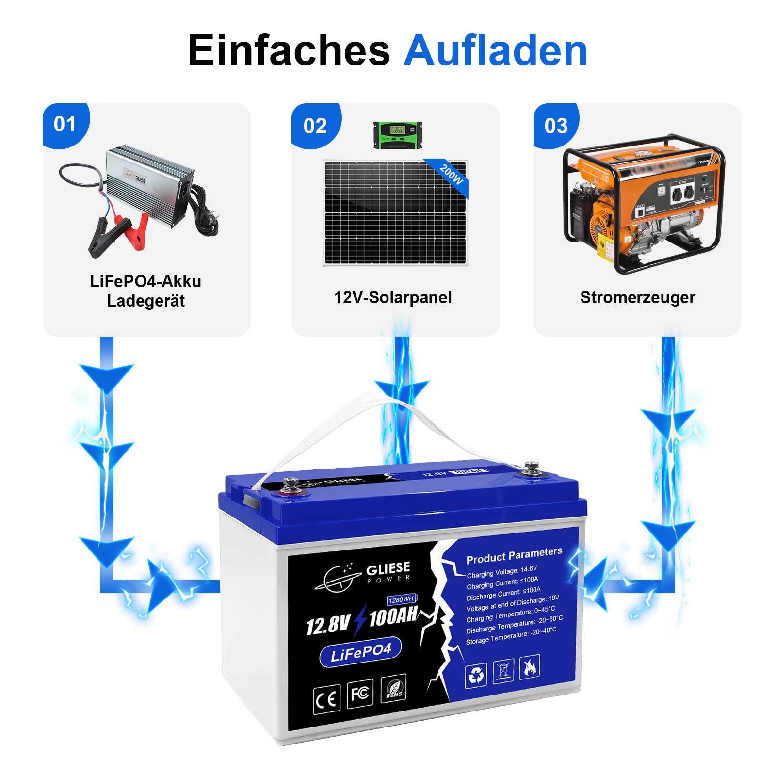 GLIESE Monokristallin LiFePO4 BMS, Solarmodul Kit 400W W, 100A 100Ah 100,00 Akku Solarpanel