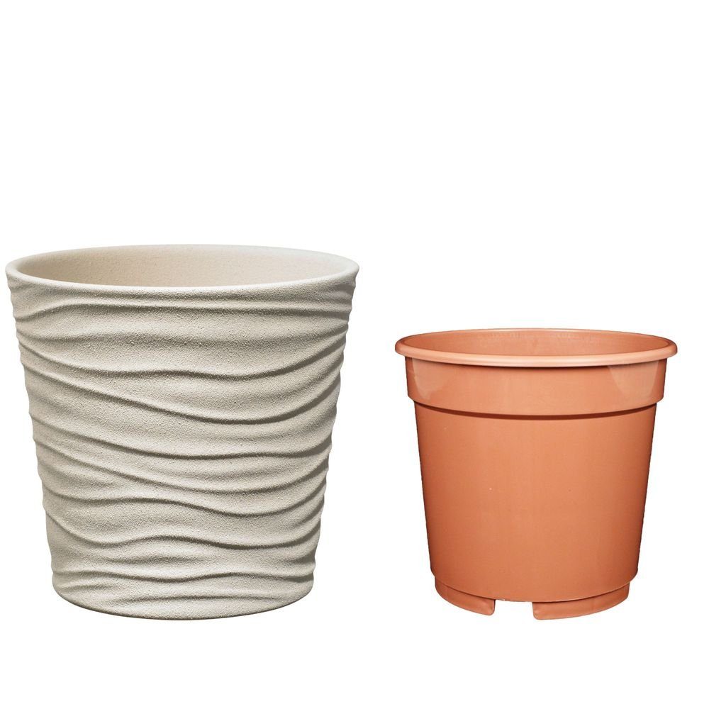 Heimwerkercenter Übertopf Set - Keramikübertopf Sonora ø10 cm, saharabeige + Kulturtopf ø8