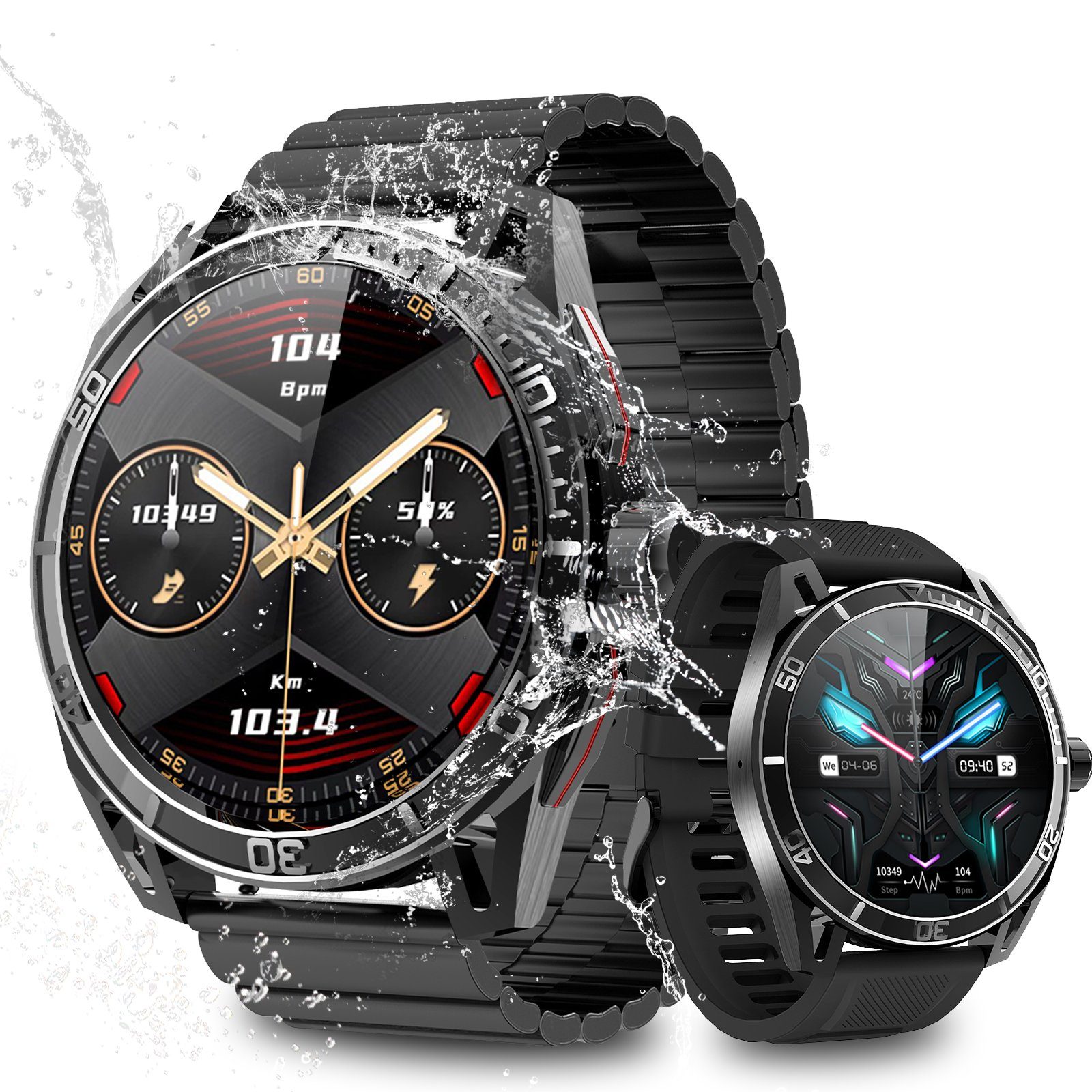 Yuede AMOLED Smartwatch, Fitness Uhr mit Anruffunktion für Damen und Herren Smartwatch (Rundes 1,43-Zoll-UHD-Full-Touch-AMOLED Farbdisplay Zoll) Gesundheits-Smartwatches mit Blutsauerstoff, Blutdruckmessung, Herzfrequenz, Schlafqualität, Schrittzähler, AI Voice, NFC und Musiksteuerung etc., Sportuhr mit Wechselband wechem Silikon und Stahlband Uhrenarmbänder, IP68 Wasserdicht, für Android IOS