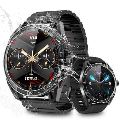 Yuede AMOLED Smartwatch, Fitness Uhr mit Anruffunktion für Damen und Herren Smartwatch (Rundes 1,43-Zoll-UHD-Full-Touch-AMOLED Farbdisplay Zoll) Gesundheits-Smartwatches mit Blutsauerstoff, Blutdruckmessung, Herzfrequenz, Schlafqualität, Schrittzähler, AI Voice, NFC und Musiksteuerung etc., Sportuhr mit Wechselband wechem Silikon und Stahlband Uhrenarmbänder, IP68 Wasserdicht, für Android IOS