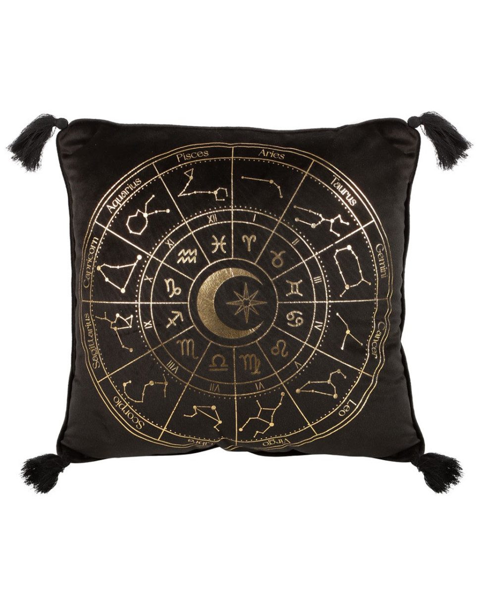 Horror-Shop Dekokissen Schwarzes Astrology Wheel Kissen mit Horoskopzeich