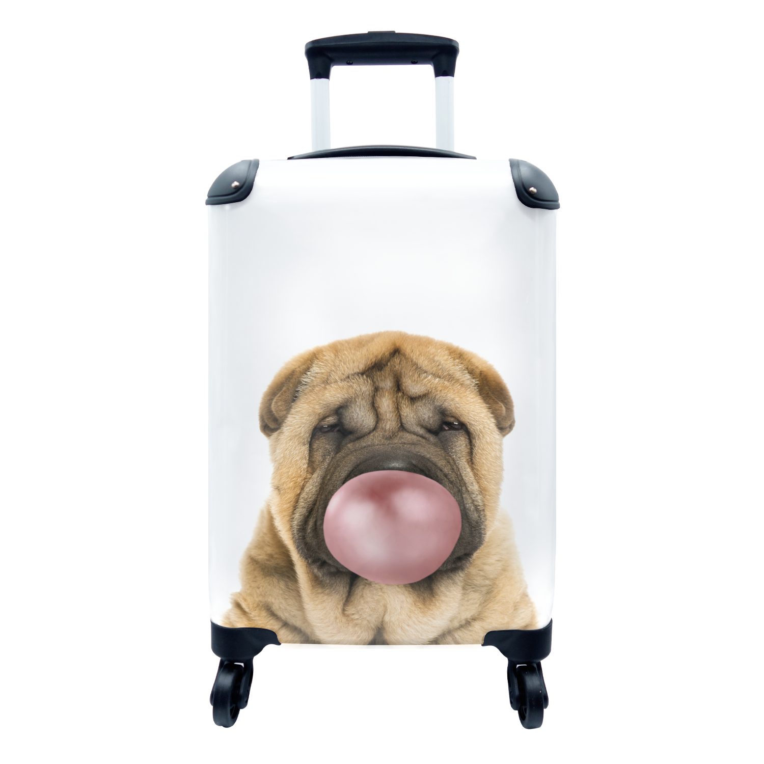 MuchoWow Handgepäckkoffer Hund - Pusten - Kaugummi - Tiere - Spaß für Kinder - Hunde - Jungen -, 4 Rollen, Reisetasche mit rollen, Handgepäck für Ferien, Trolley, Reisekoffer