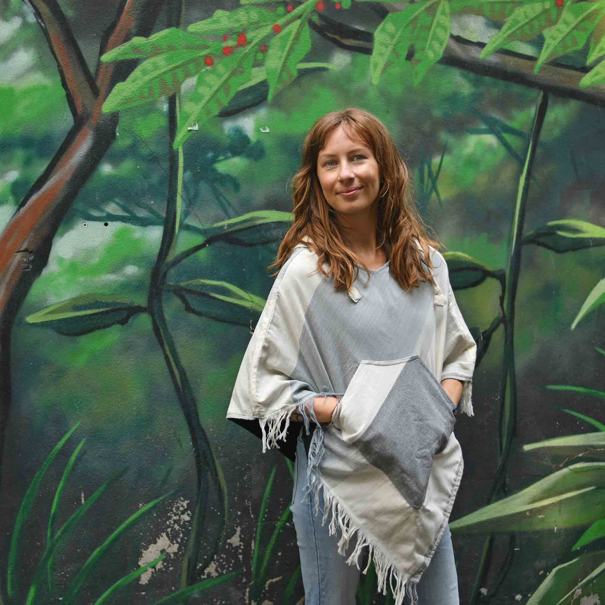 virblatt Poncho Poncho Herren & Poncho Damen Unisex aus Baumwolle zum Wenden Wendefunktion