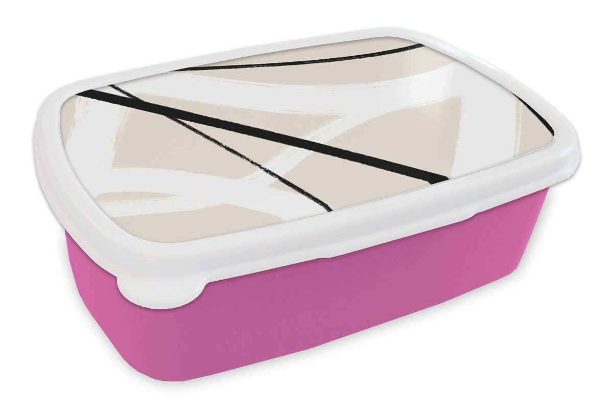 MuchoWow Lunchbox Linie - Abstrakt - Minimalismus - Pastell, Kunststoff, (2-tlg), Brotbox für Erwachsene, Brotdose Kinder, Snackbox, Mädchen, Kunststoff rosa