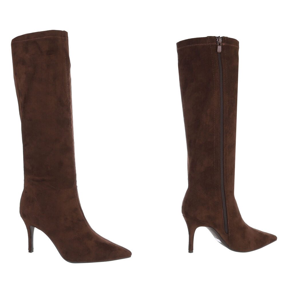 Ital-Design Damen Kniehohe Stiefel spitz mit Stilettoabsatz High-Heel-Stiefel (92299814) Pfennig-/Stilettoabsatz Stiefel in Braun – Bild 4 von 5