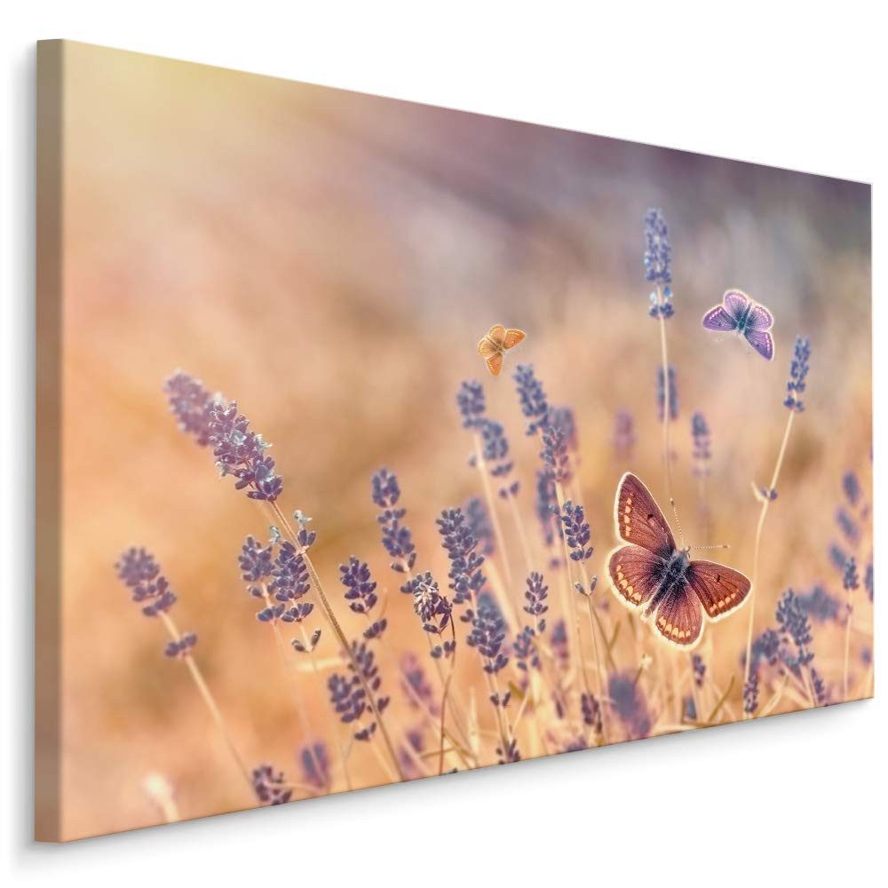 Muralo Leinwandbild Landschaft – Leinwandbild Wandbild Kunstdruck Wohnzimmer, Gewässer (1 St), Blumen – Lavendel – Schmetterling, 40 x 30 cm, aufhängefertig