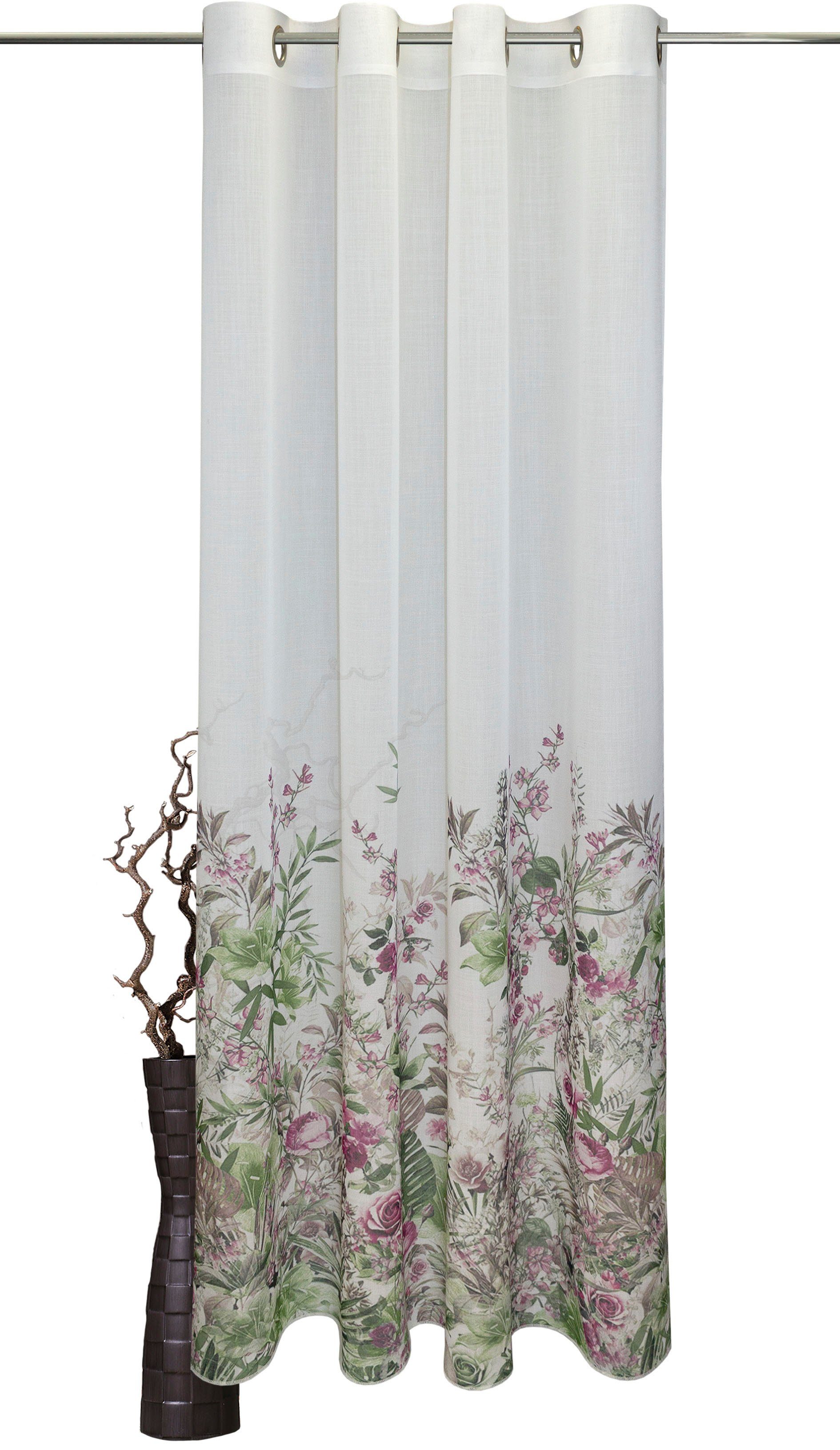 Vorhang Rosebud, VHG, Ösen (1 St), halbtransparent pink/grün | Fertiggardinen
