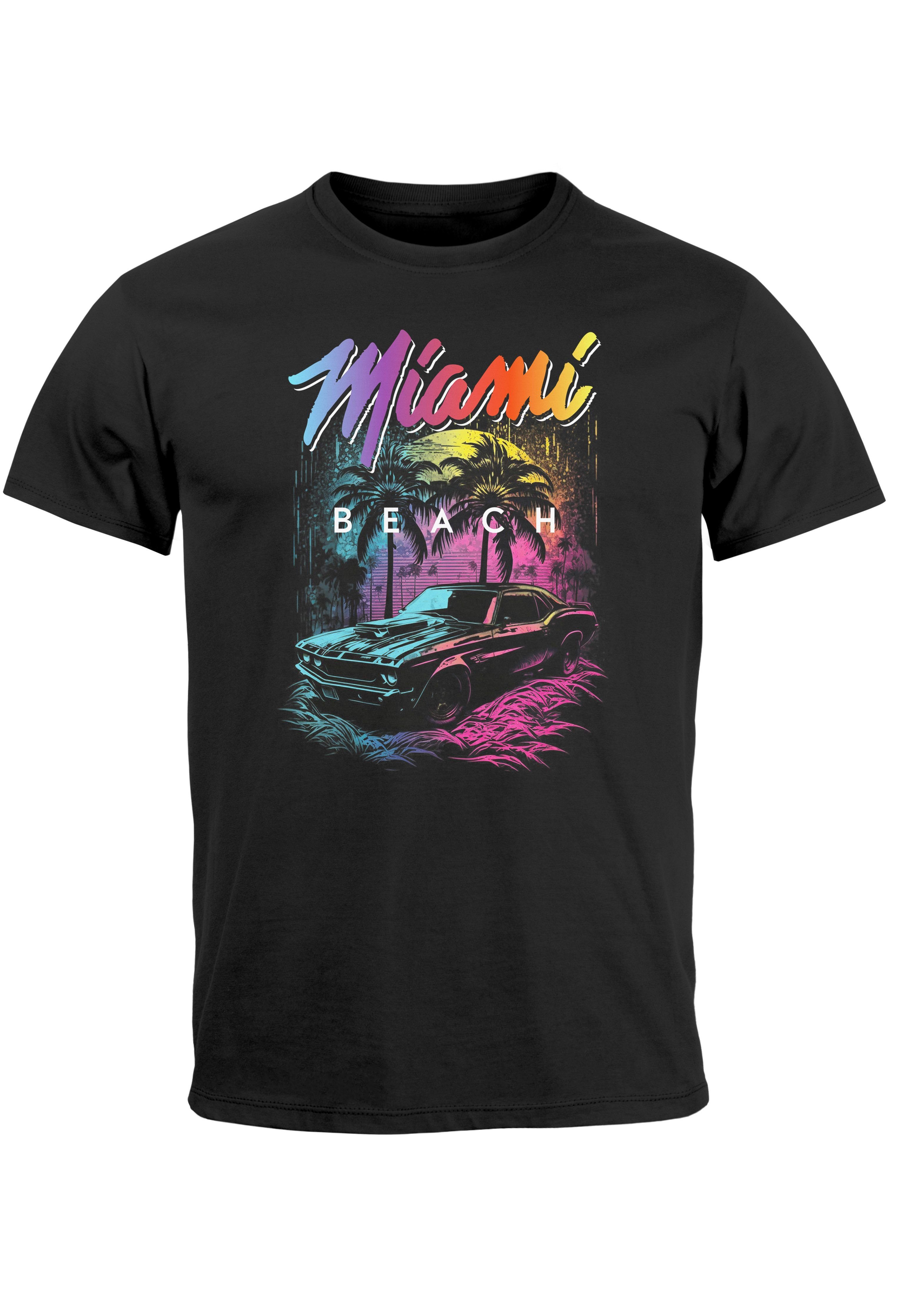 Neverless Print-Shirt USA Print Print Herren schwarz T-Shirt Stree Miami Palmen Car Oldtimer Beach mit Fashion