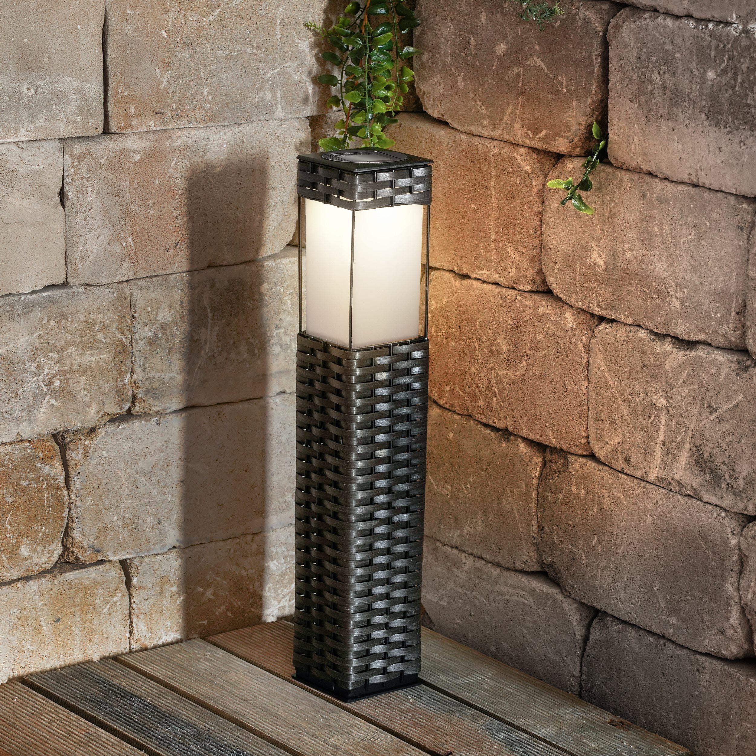 esotec LED Gartenleuchte Solar Standleuchte Rattan Style H=49cm 3500K warmweiß outdoor 102073