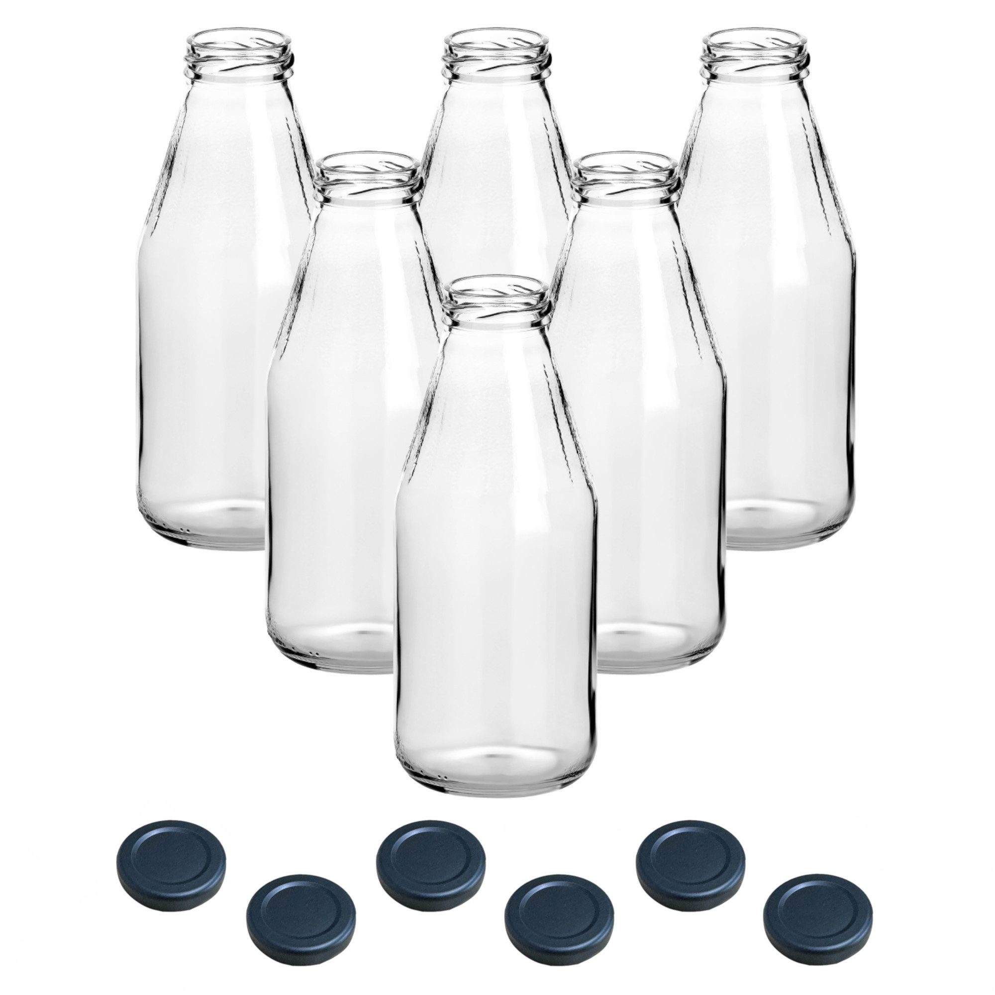 gouveo Trinkflasche Saftflaschen 500 ml mit Schraub-Deckel - Kleine Flasche 0,5 l, 6er Set, schwarz