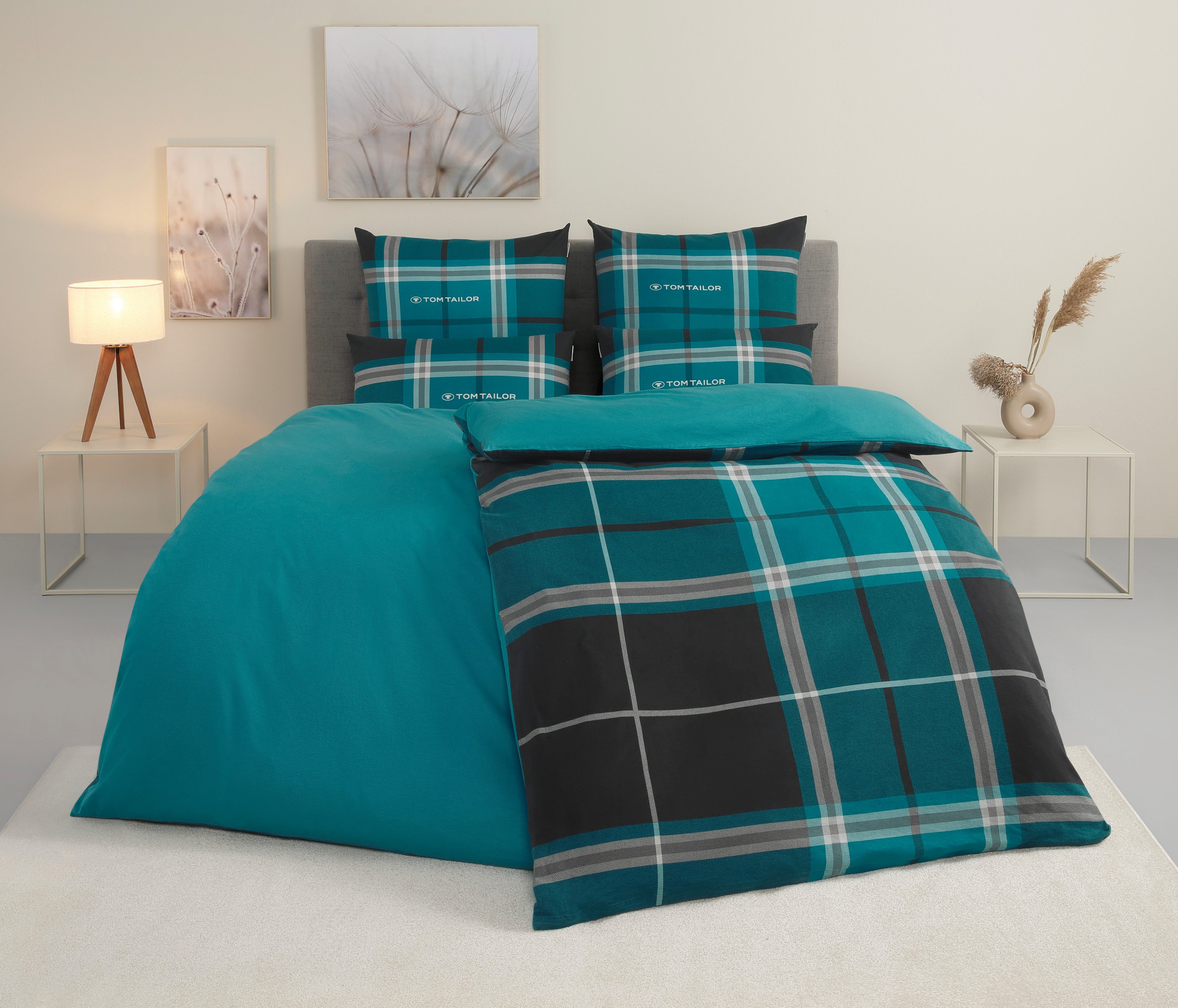 TOM TAILOR HOME Wendebettwäsche Eric in Gr. 135x200 oder 155x220 cm, Biber, 3 teilig, mit Reißverschluss, mit GRATIS-Zugabe: Sportbeutel aus 100% Baumwolle