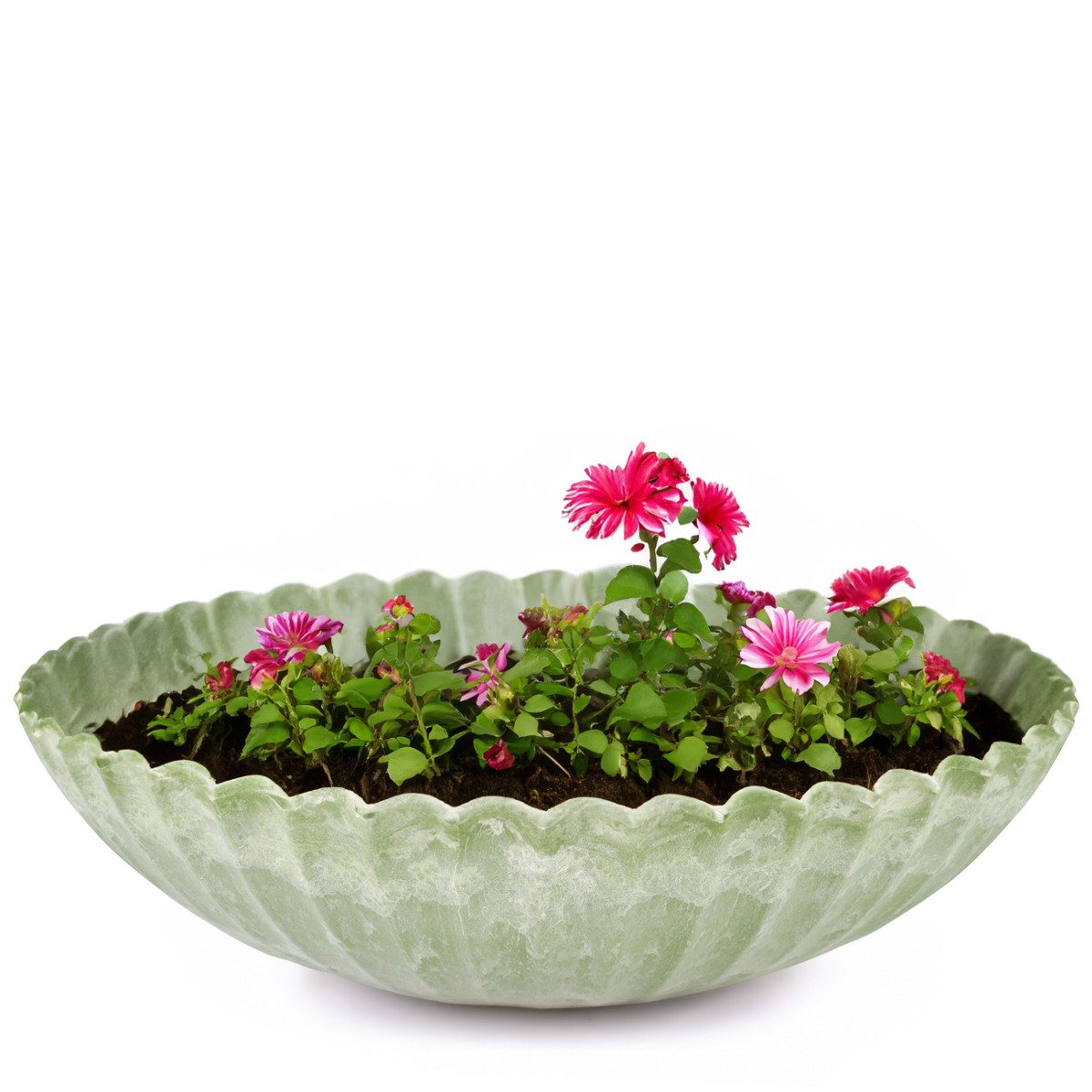 matches21 HOME & HOBBY Blumentopf Pflanzschale für draussen Dekoschale rund grün marmoriert 35 cm (1 St), Blumen-Schale als wetterfeste Friedhof-Schale Grab-Schmuck Grabschale
