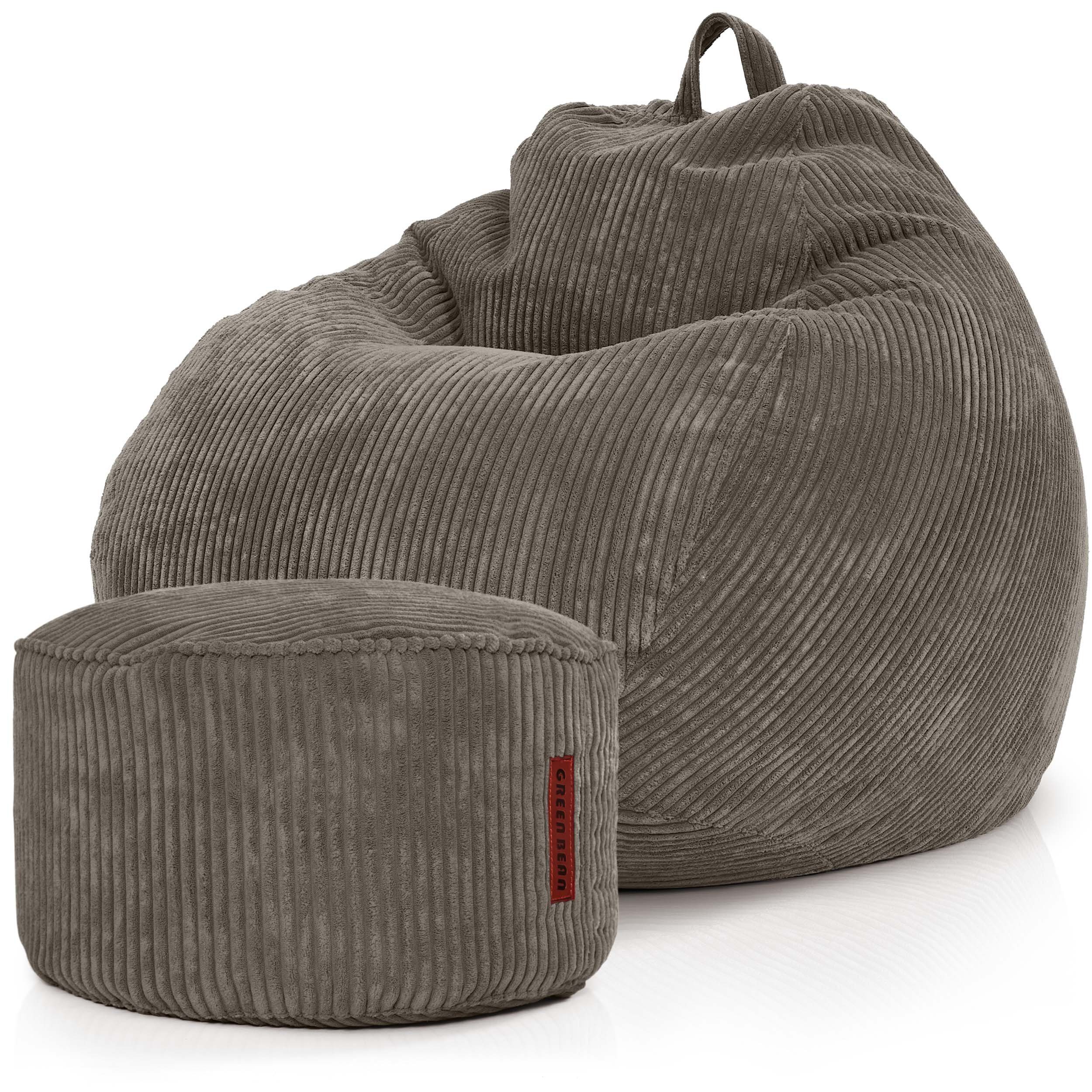 Green Bean Sitzsack Scoop + Pouf Cord, Indoor Sitzkissen mit Sitzhocker, Relax Sessel Anthrazit