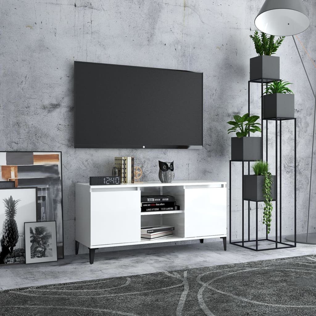 furnicato TV-Schrank mit Metallbeinen Hochglanz-Weiß 103,5x35x50 cm