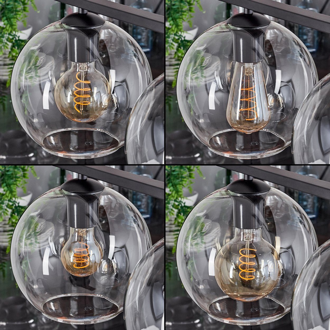 hofstein Pendelleuchte ohne Schwarz/Klar, cm), 4 116,5 in x Metall/Glas Leuchtmittel, Hängeleuchte aus mit Glasschirmen E27 cm, (20 max. Höhe Hängelampe