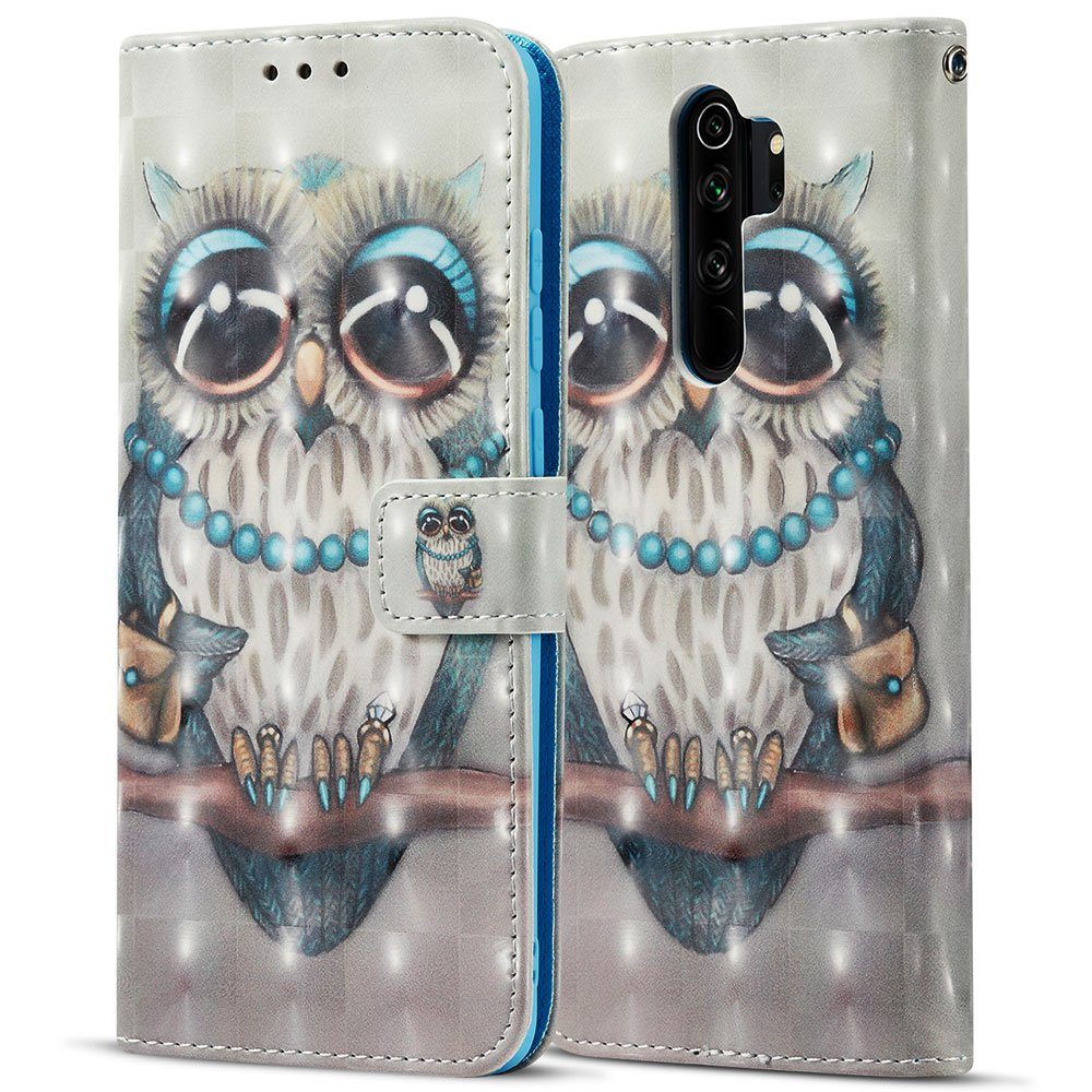 FITSU Handyhülle Handytasche für Xiaomi Redmi Note 8 Pro Hülle Eulen Motiv 6,53 Zoll, Case für Xiaomi Redmi Note 8 Pro Hülle, Handytasche mit Kartenfach