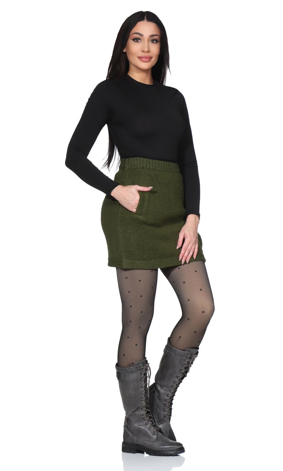 KUNST UND MAGIE Strickrock Strickrock kurzer Rock mit klassischem Muster Wolle gefüttert Boho