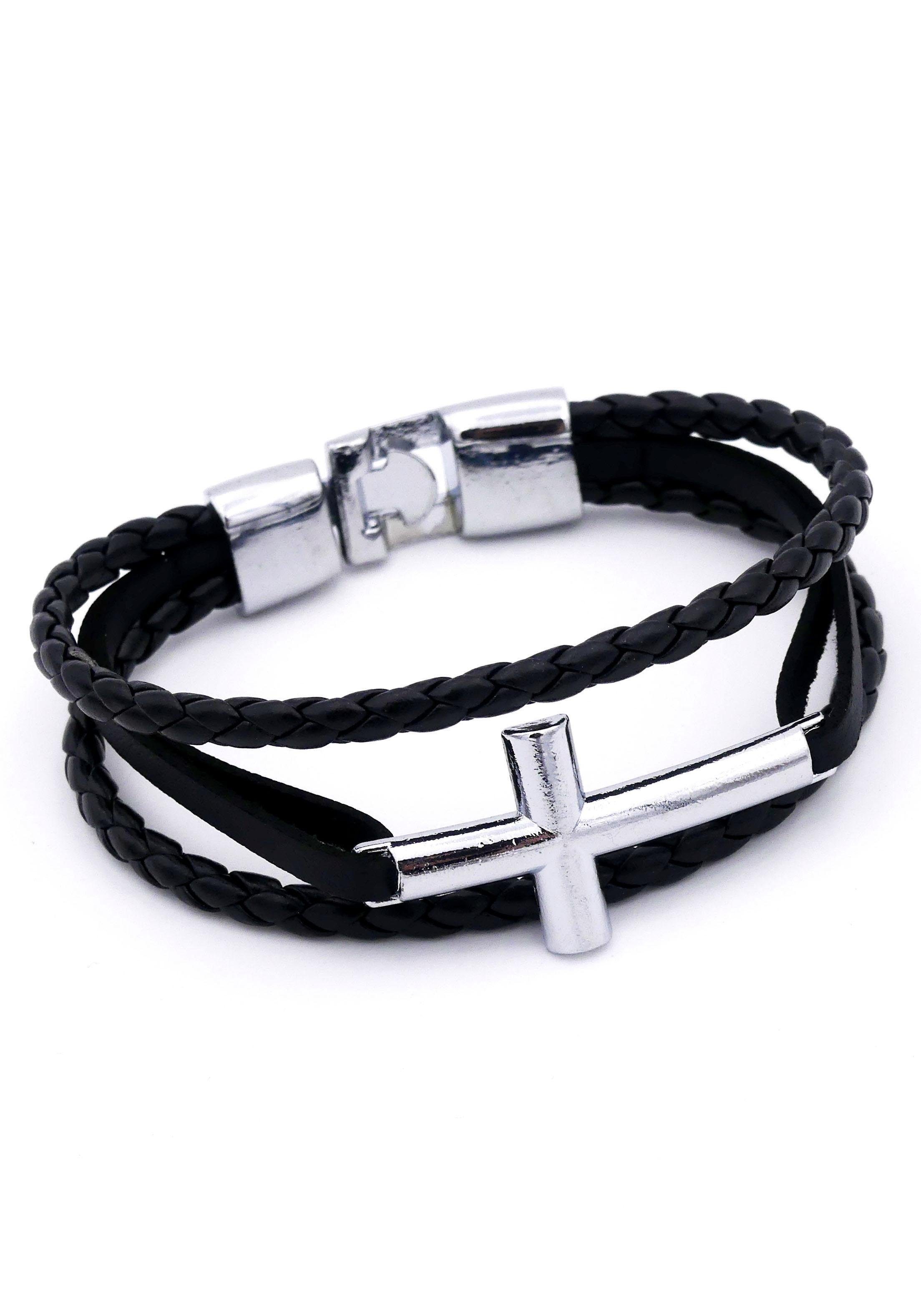 Firetti Armband Kreuz, mehrreihig, teilweise geflochten