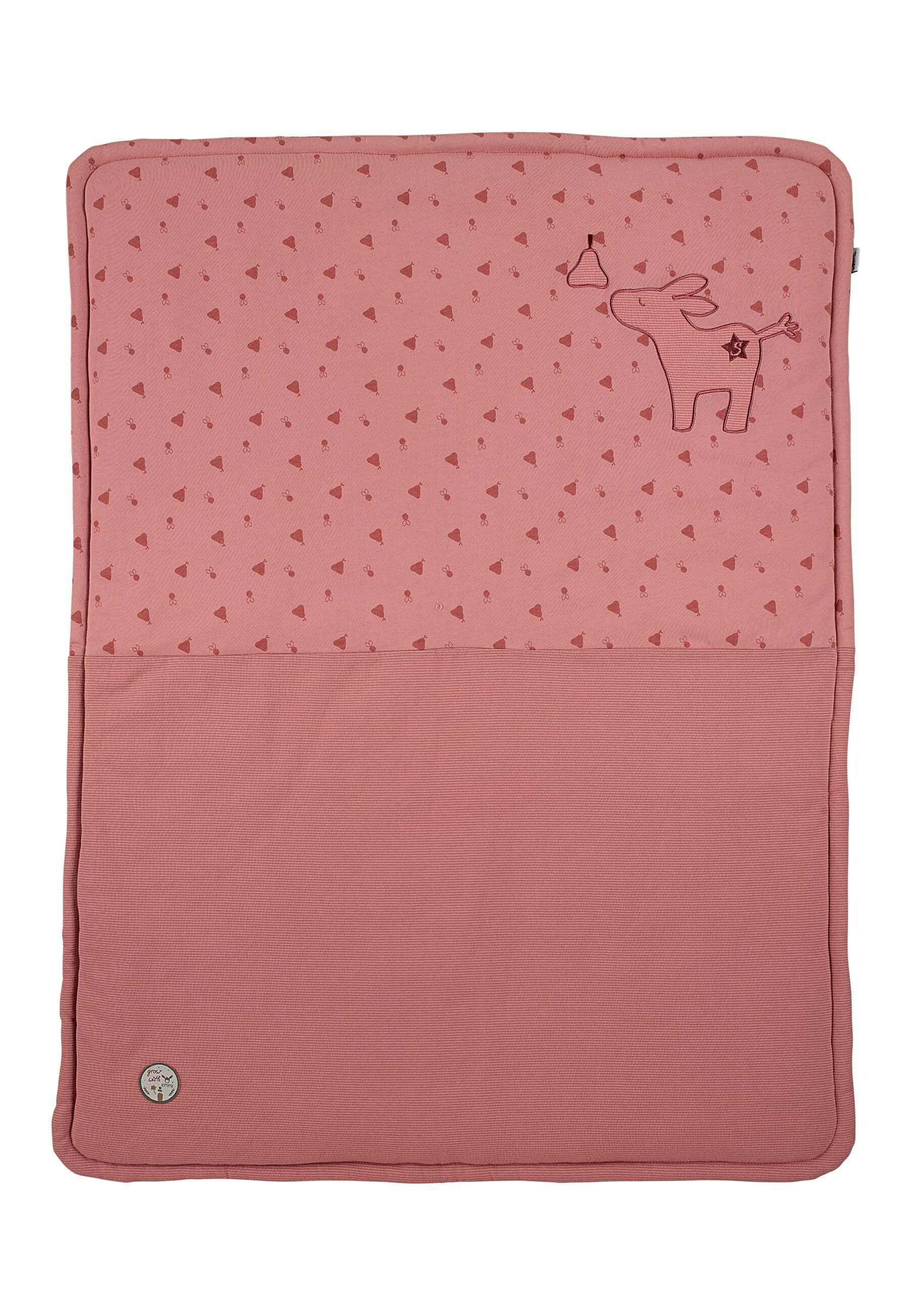 Decke, 100x75cm süßer Jersey Krabbeldecke 100 Oberstoff: mit - Kinderbettdecke, - Applikation wattiert Kuscheldecke mit Polyester, Wattierung: Bezug: Stickmotiv Emmily, Maße wattiert % % Esel aus Baumwolle, in Mittelrot, Emmily Füllung: - Schmusedecke Babydecke Sterntaler®, 100 Baumwolle, Schmusedecke Esel