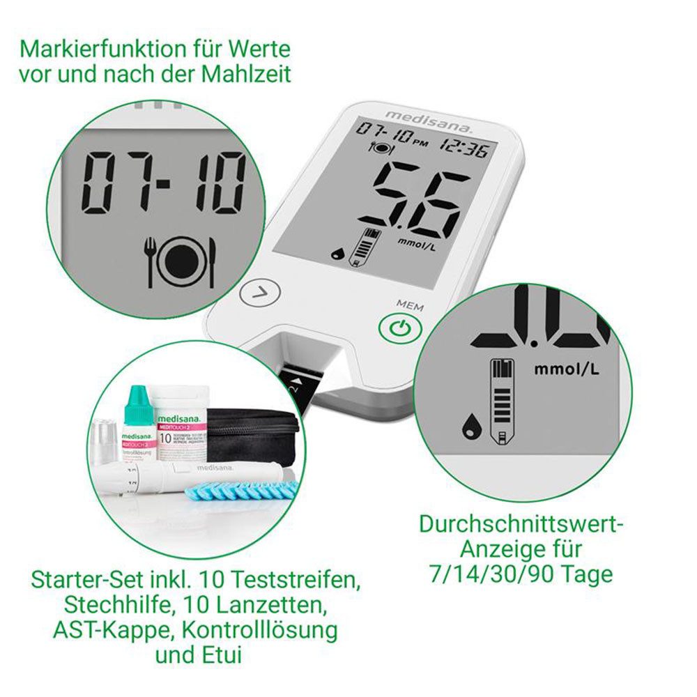 medisana Blutzuckermessgerät Meditouch 2, mmol/L, Präzise Messgenauigkeit entsprechend der neuen ISO 15197