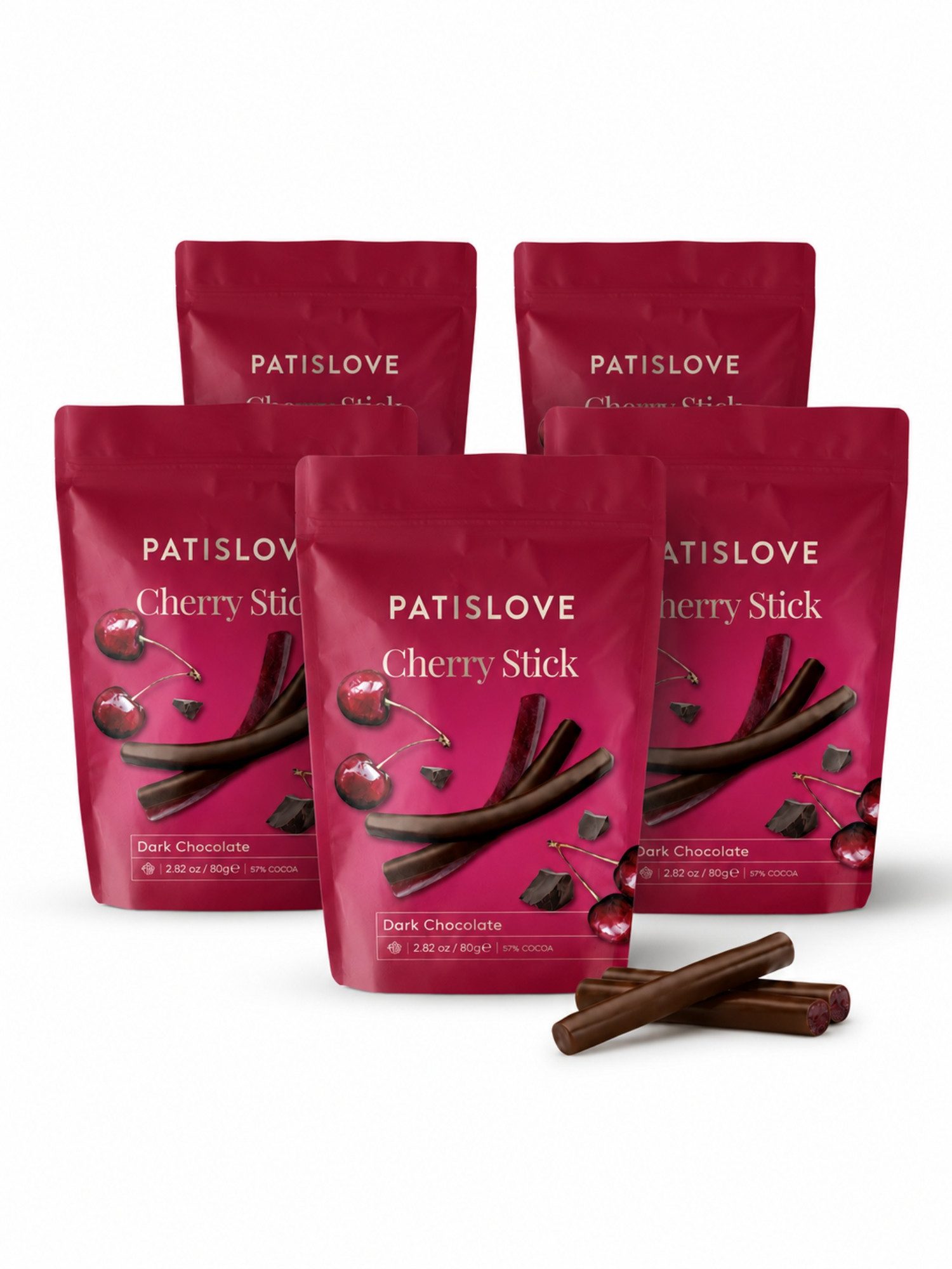 PATISLOVE Schokolade Patislove Zartbitterschokolade Kirsch-Sticks, Schoko-Stäbchen, 80g, Fruchtige Kirschfüllung, Zartbitterschokolade, Premium-Snack