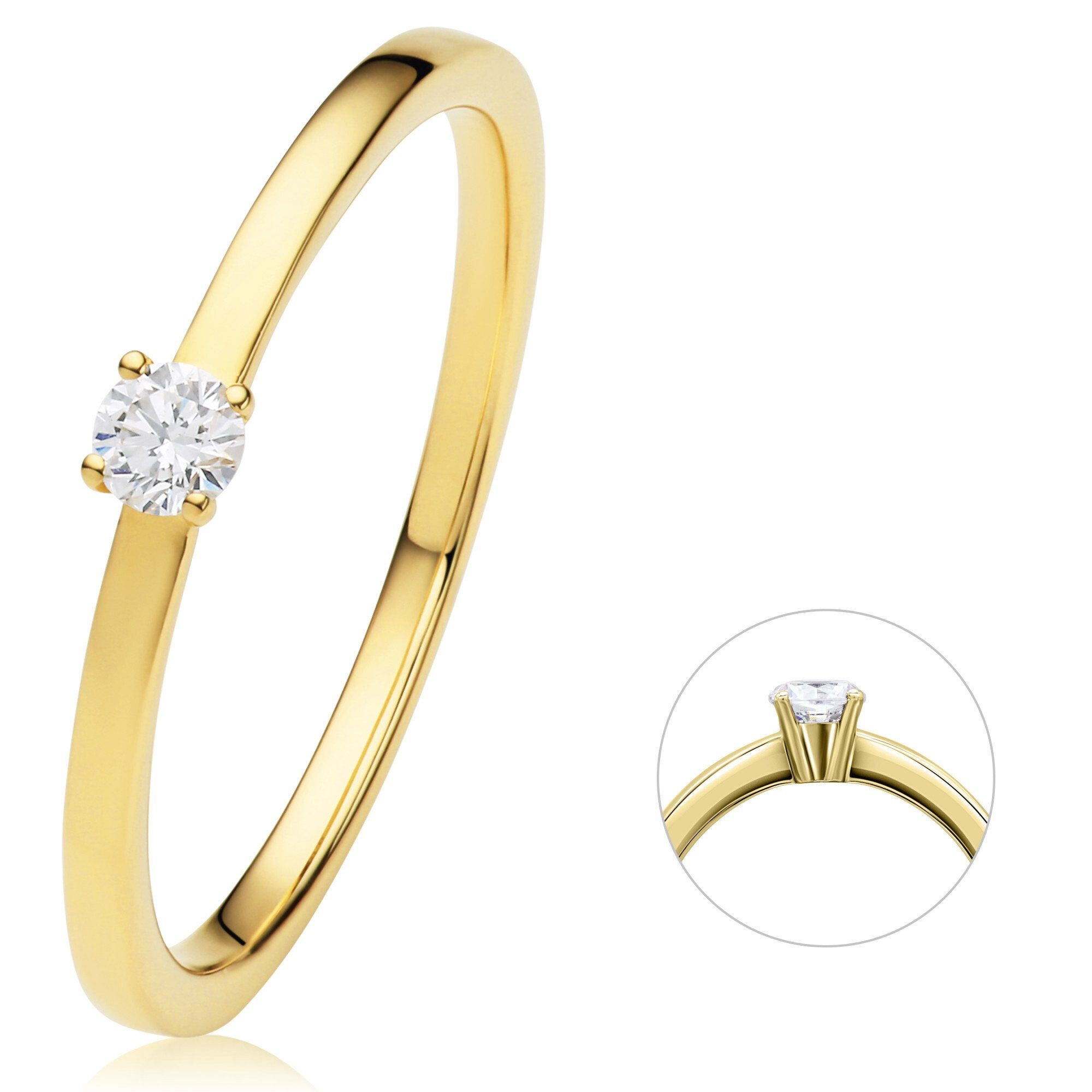 Damen aus Ring ct ELEMENT Diamantring Gelbgold, 750 Gold Diamant ONE Schmuck 0.1 Brillant