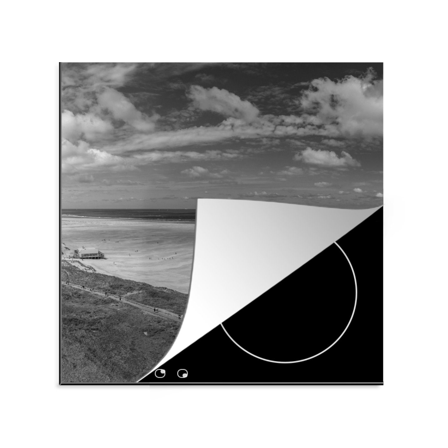 tlg), Wattenmeer für Schwarz (1 MuchoWow cm, Arbeitsplatte 78x78 - Vinyl, - Weiß, - Ceranfeldabdeckung, Strand küche Herdblende-/Abdeckplatte
