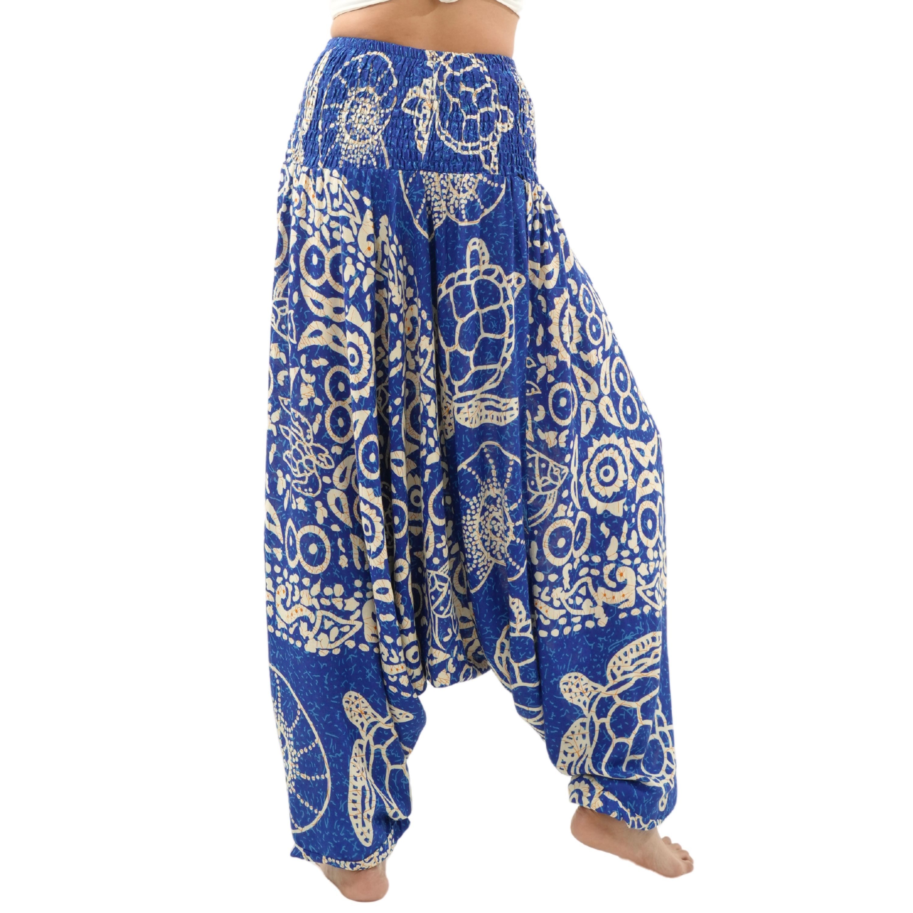 PANASIAM Haremshose Aladinhose aus 100% Viskose weite Haremshose mit breitem Gummibund tropische Genie Hose Buddha Hose Relaxhose lockere Sommerhose Pumphose