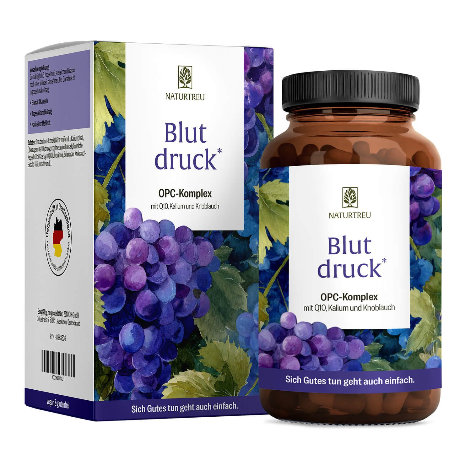 Naturtreu BLUTDRUCK Kapseln, 1 er 90 St., Hochdosiertes OPC (630 mg) aus französischen Traubenkernen, komb…