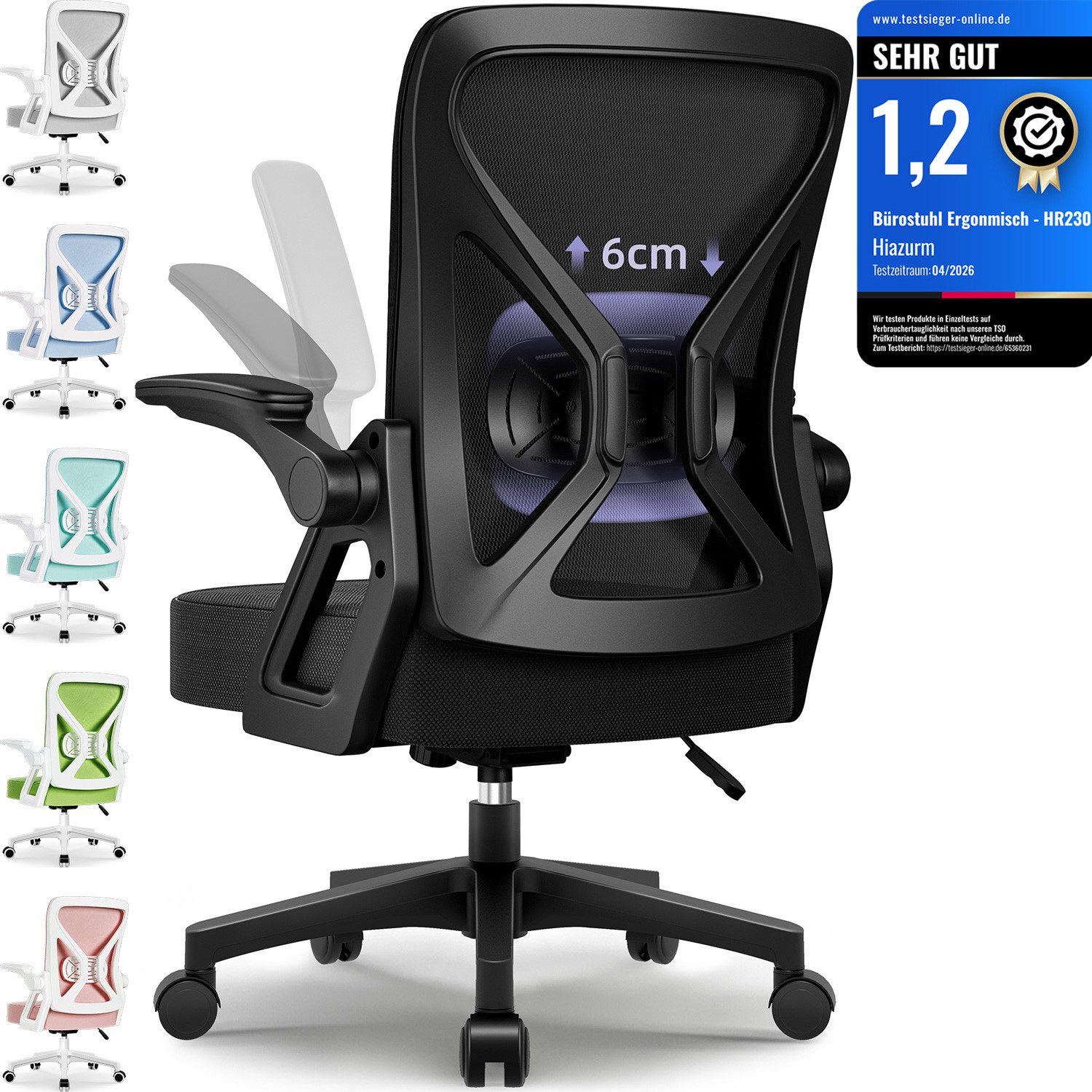 Hiazurm Bürostuhl Bürostuhl,Chefsessel aus Mesh,Ergonomischer Schreibtischstuhl (Verstellbarer Armlehnen, Lendenwirbelstütze,Drehstuhl Wippfunktion,Atmungsaktiv), Verlängerte und Verbreiterte Rückenlehne, Bis 155 kg,Schwarz