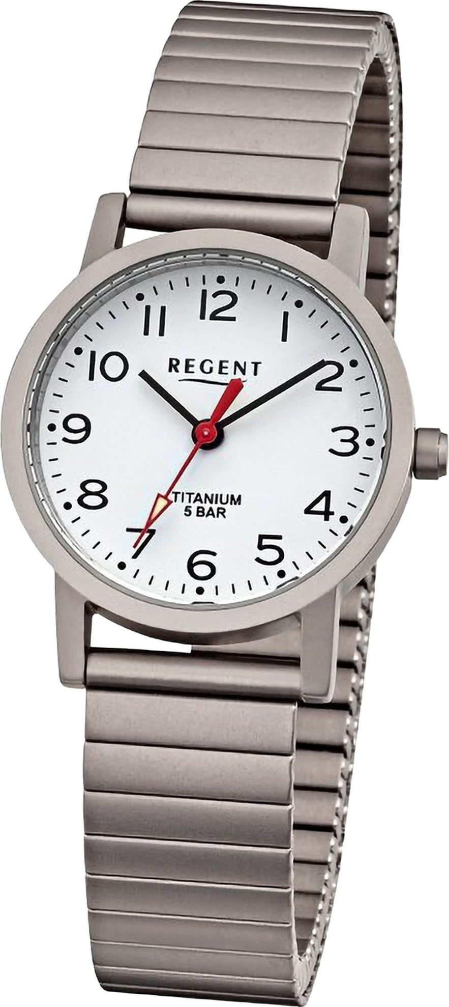 Damen Regent grau, Regent Damenuhr groß Gehäuse, (ca. Edelstahlarmband 27mm) Armbanduhr extra Quarzuhr rundes Analog,