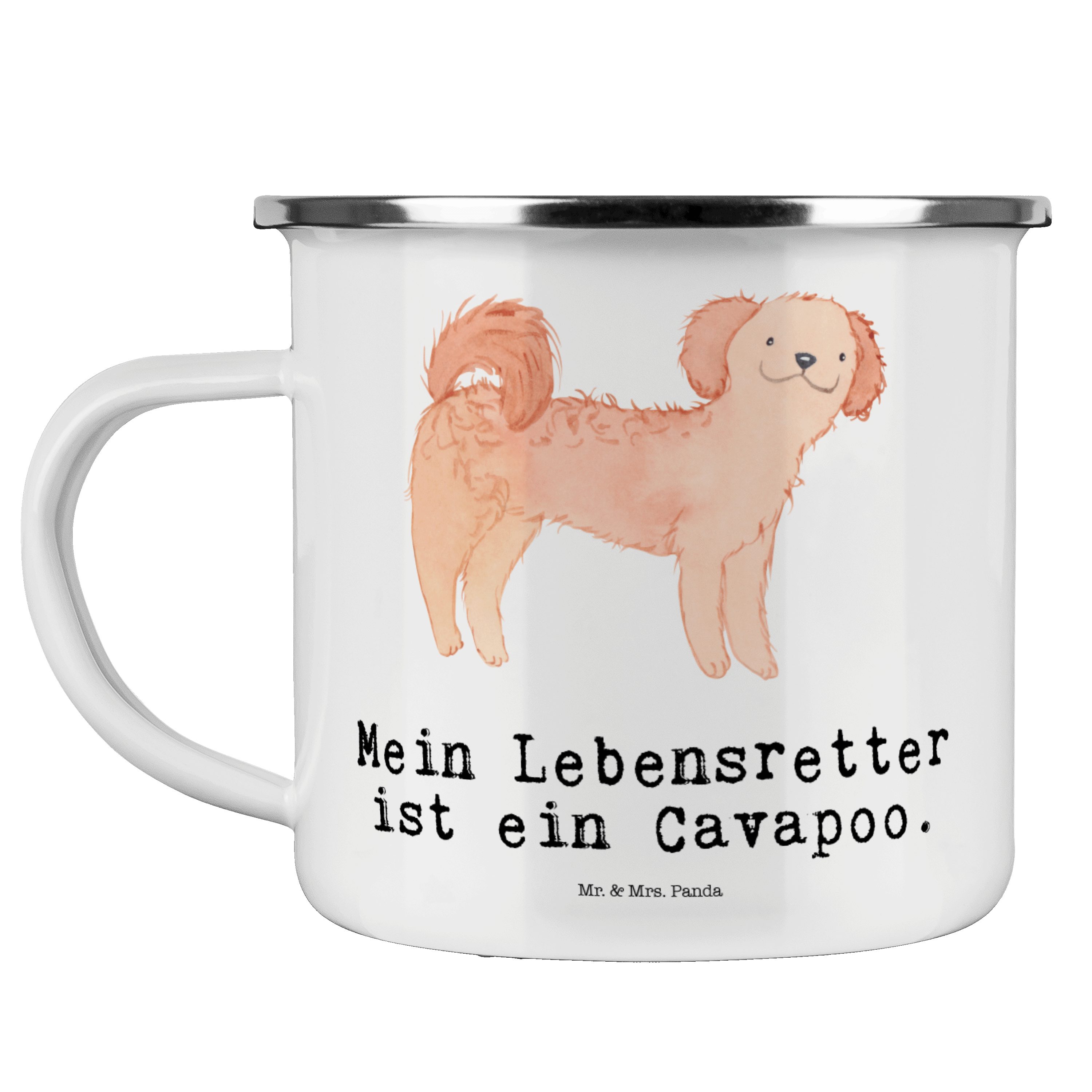 Mr. & Mrs. Panda Becher Cavapoo Lebensretter - Weiß - Geschenk, Cavoodle, Emaille Campingbech, Emaille