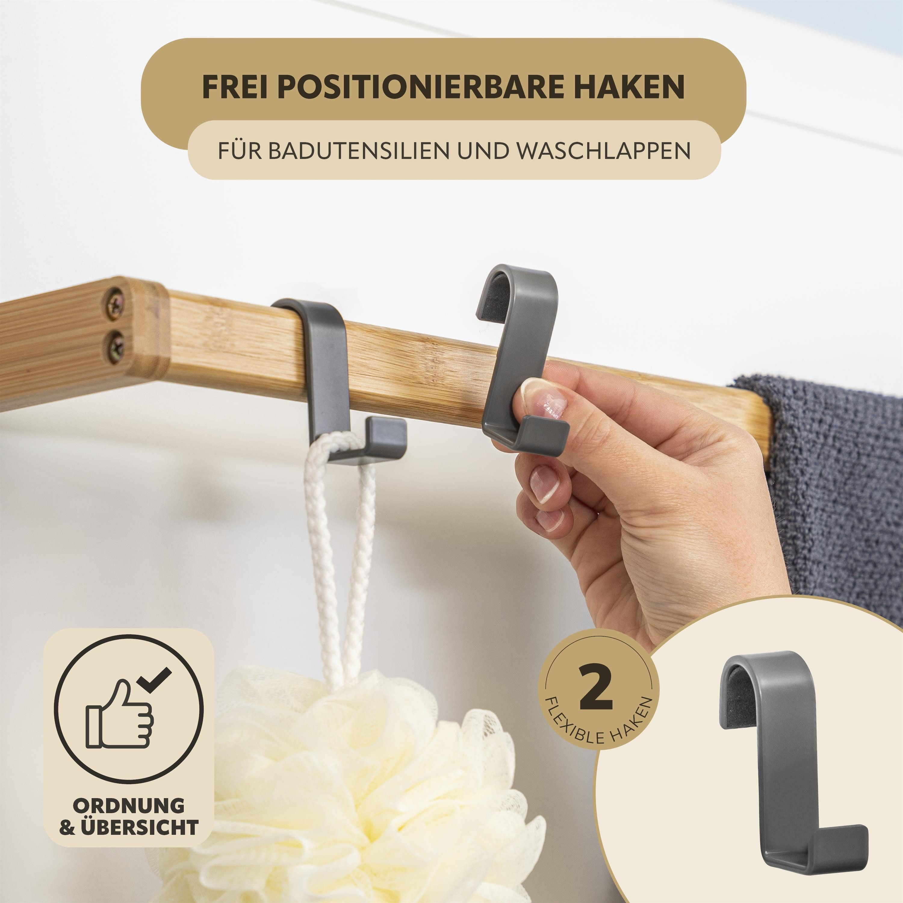 eluno Türregal aus Metall und Bambus, 1 Handtuchstange, 2 Haken – Bild 4 von 5