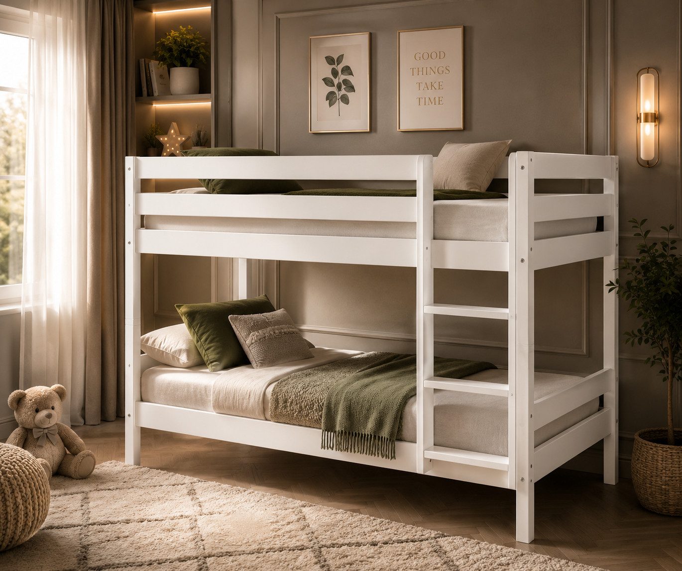 Homeline Etagenbett Kevin Etagenbett Kinderbett Weiss Hochbett Teilbar Massiv 90x200 cm