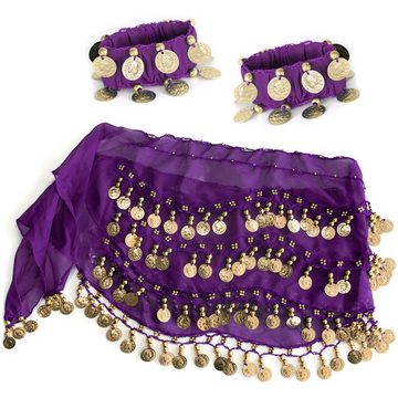 MyBeautyworld24 Kostüm Belly Dance Bauchtanz Kostüm in lila Hüfttuch inkl ein paar Handketten