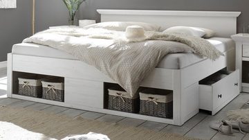 Furn.Design Schlafzimmer-Set Hooge, (in Pinie weiß Landhaus, Komplett-Set 3-teilig), inklusive Bettschubkästen und großem Kleiderschrank