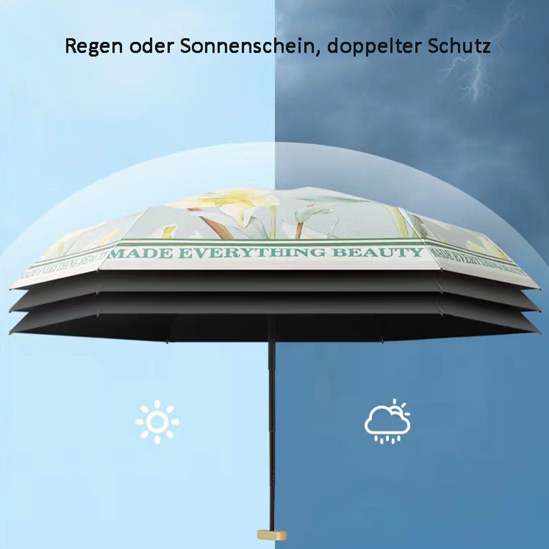 Reiseschirm, Taschenregenschirm UV-Faltschirm, regensicher, tragbarer Blumenregenschirm DÖRÖY
