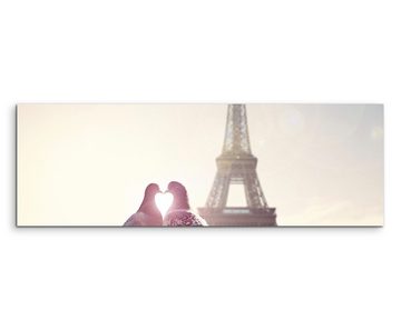 Sinus Art Leinwandbild Fotografie  Turteltauben vor dem Eiffelturm Paris auf Leinwand exklusives Wandbild moderne Fotograf