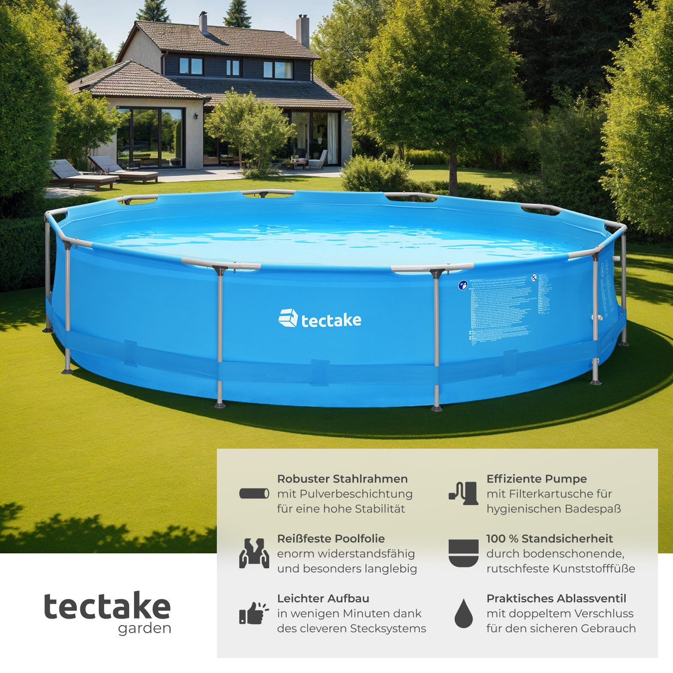 tectake Framepool Swimming Pool, rund günstig online kaufen