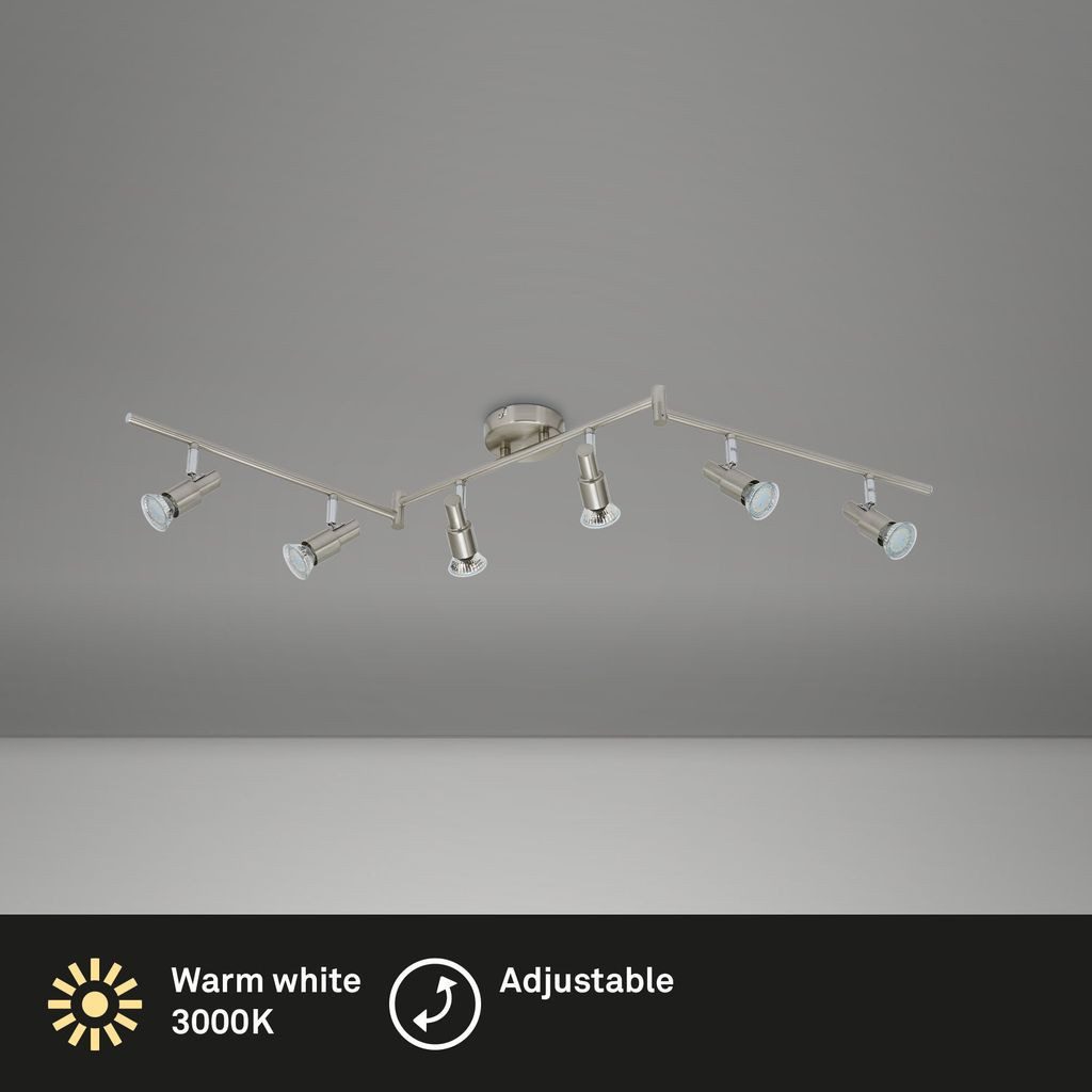 Briloner Leuchten LED Deckenleuchte 2907-062, LED wechselbar, 2700K - Extra-Warmweiß, matt-nickel, GU10, Deckenlampe