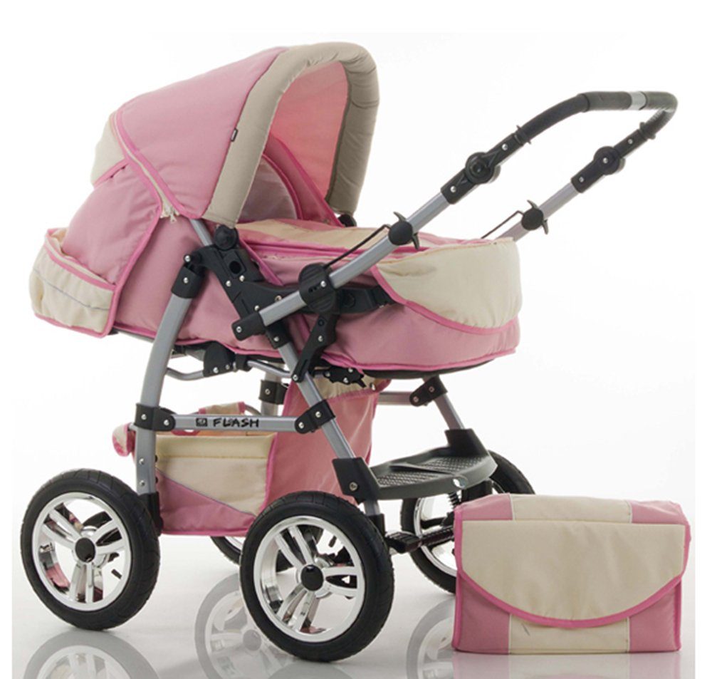 Teile in Flash 18 - babies-on-wheels Kombi-Kinderwagen - 2 in Kinderwagen-Set Rosa-Creme 14 Farben 1