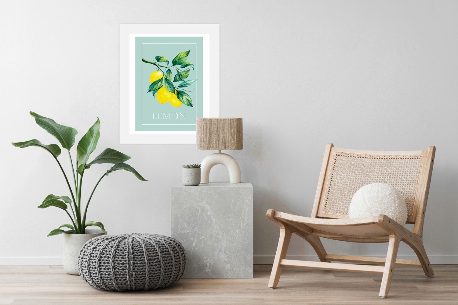 queence Bild mit Rahmen oder Poster, Lemon - Zitronenzweig, Abstrakt, Figuren, Obst, Obst Bilder, Schriftzug (1 St), HD Premium Druck