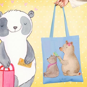 Mr. & Mrs. Panda Tragetasche Bär Kind - Sky Blue - Geschenk, Beuteltasche, Einkaufstasche, Beutel, (1-tlg), Cross Stitching Griffe