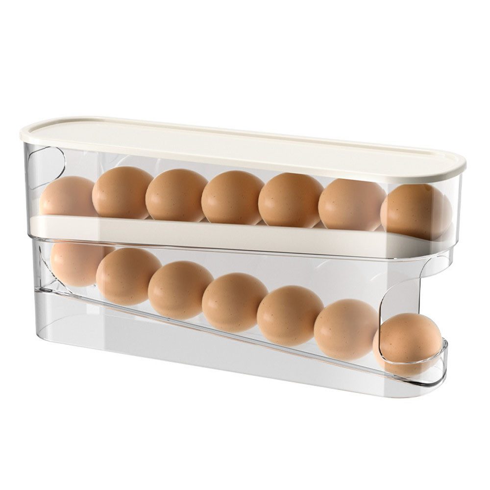 NUODWELL Eierkorb 2 Schichten Automatisch Rollender Eierbehälter für Kühlschrank